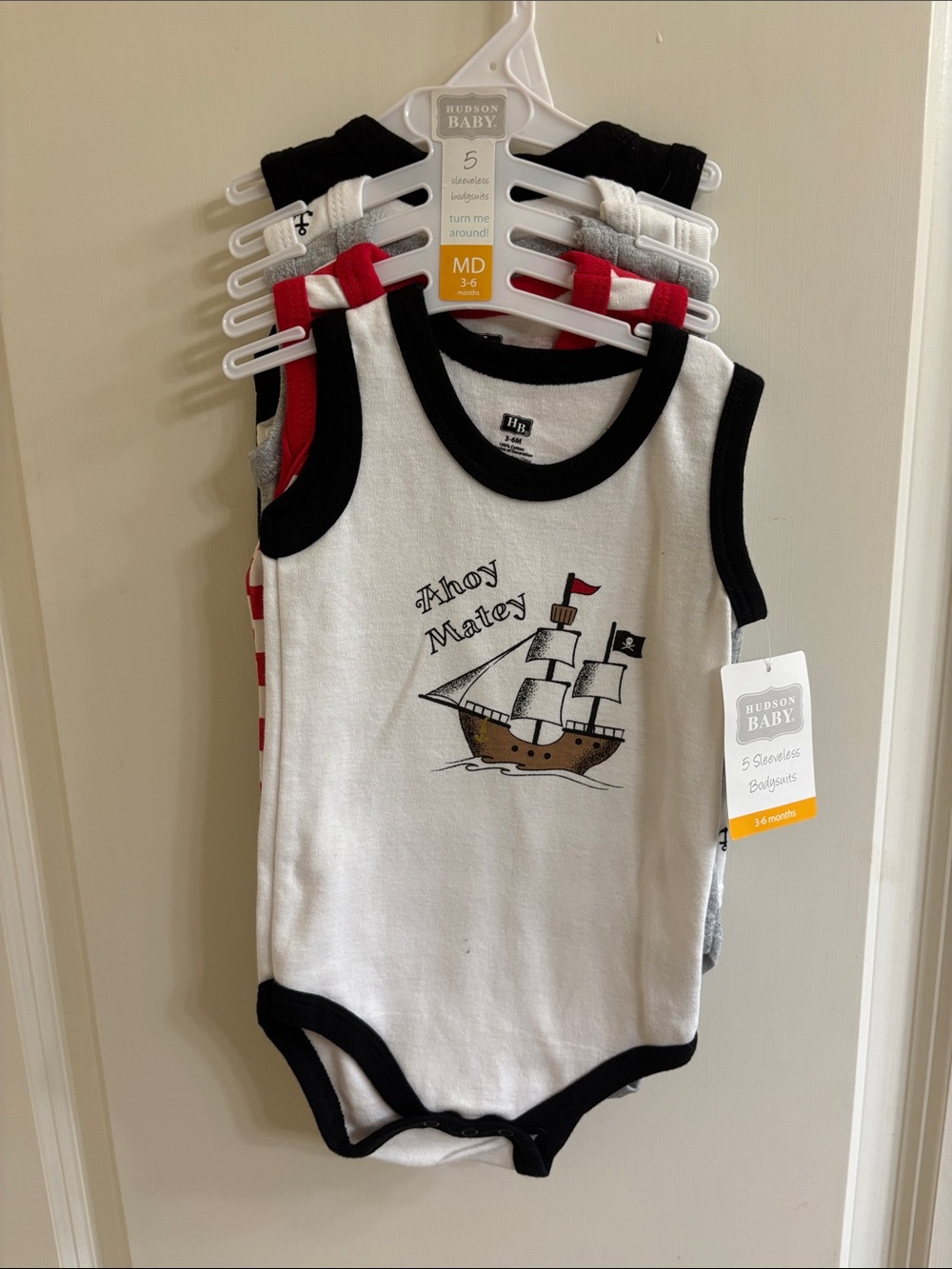 Hudson Baby White & Black Nautical Ship Sleeveless Bodysuit - 3-6M - NWT